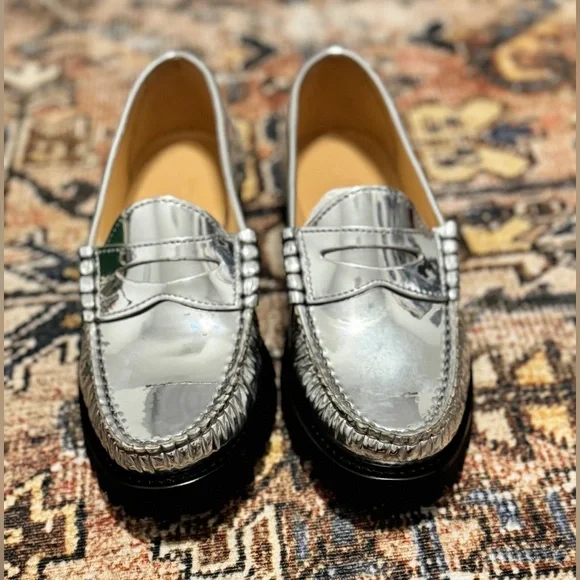 Crew Shoes Jcrew Shiny Silver Loafers Poshmark